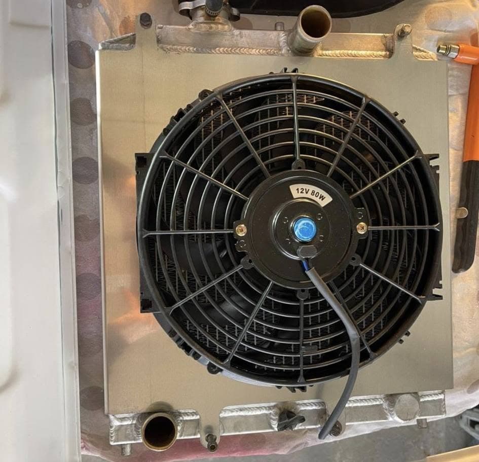 Custom aluminium Honda radiator shroud fitted with a 12-inch fan
