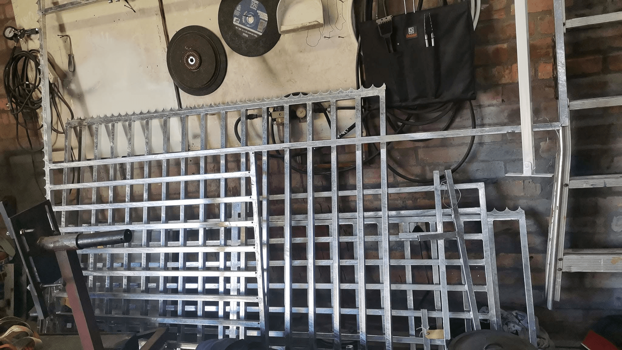 Fabricated architectural steelwork arranged inside the workshop