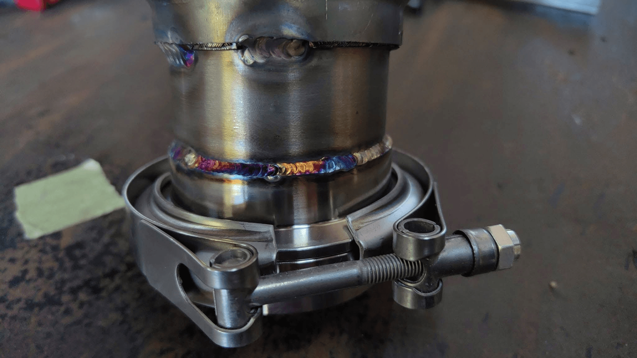Detailed TIG weld and clamp on fabricated stainless pipework